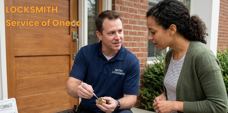 A professional locksmith works on a door cylinder to explain the difference between a rekey and a lock change.